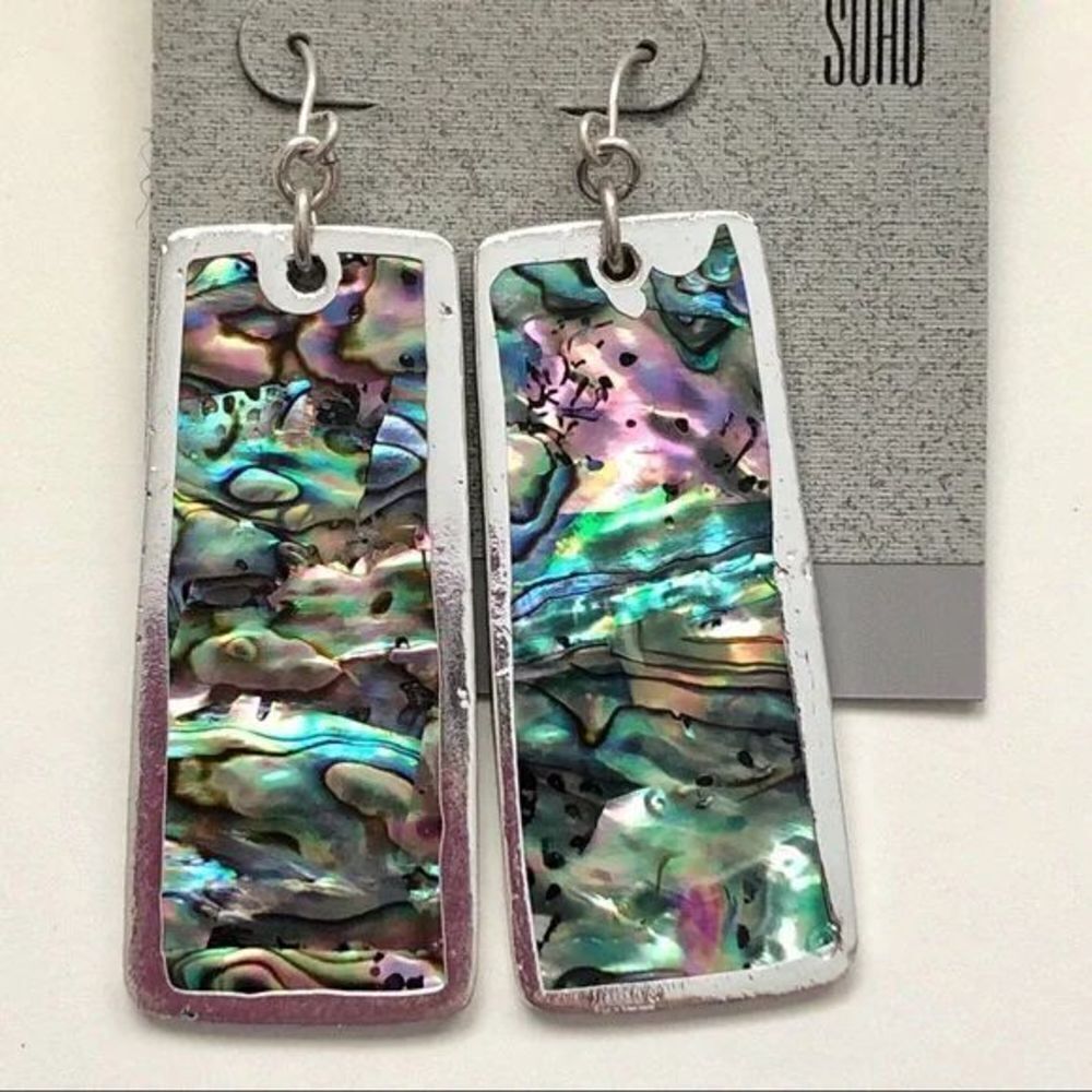 NWT Robert Lee Morris Absolutely Gorgeous Silver Tone Abalone Drop Long Earrings - Picture 12 of 16